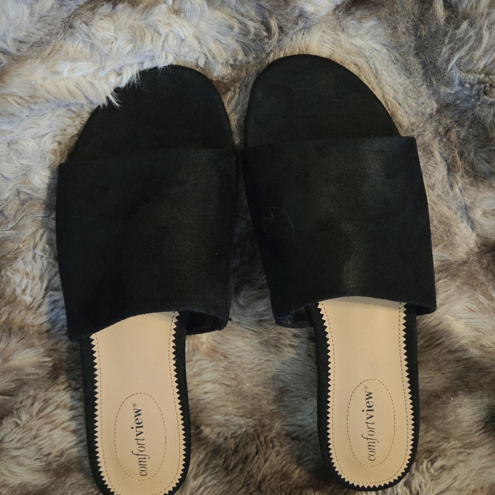 Comfortview Women's Black Slide Sandals